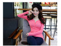 Women’s Hot Pink Ribbed Henley Long Sleeve Top Slim‑Fit Stretchy Button‑Down Tee