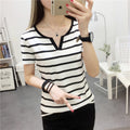 Women’s Notch Neck Short Sleeve T‑Shirt Slim‑Fit Casual Basic Tee