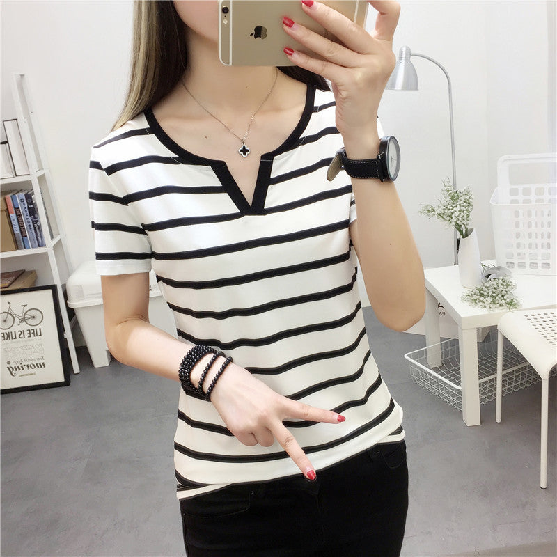 Women’s Notch Neck Short Sleeve T‑Shirt Slim‑Fit Casual Basic Tee