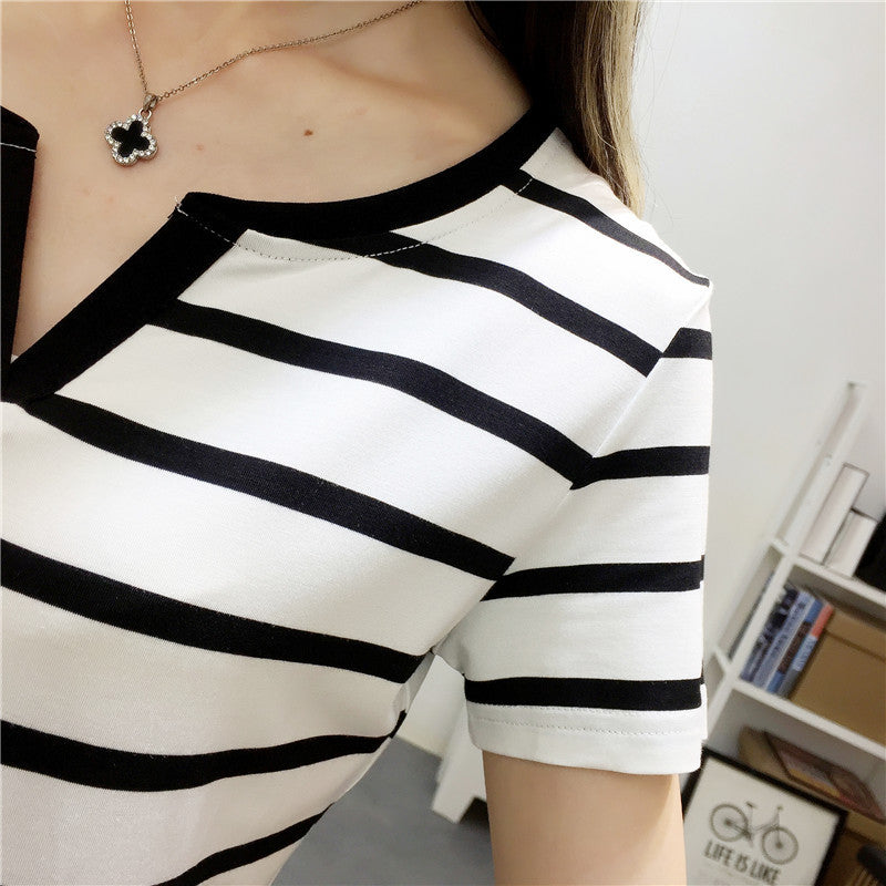 Women’s Notch Neck Short Sleeve T‑Shirt Slim‑Fit Casual Basic Tee