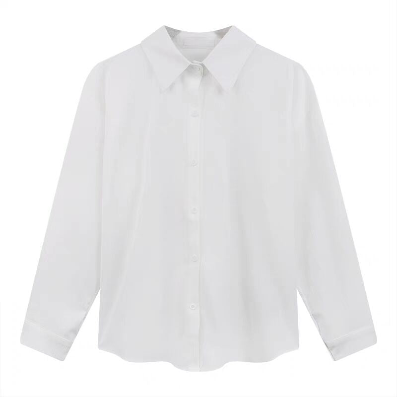 Women’s Classic White Button‑Down Shirt Long Sleeve Point Loose‑Fit Blouse