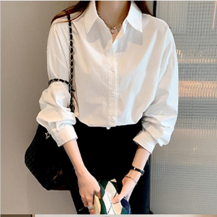 Women’s Classic White Button‑Down Shirt Long Sleeve Point Loose‑Fit Blouse