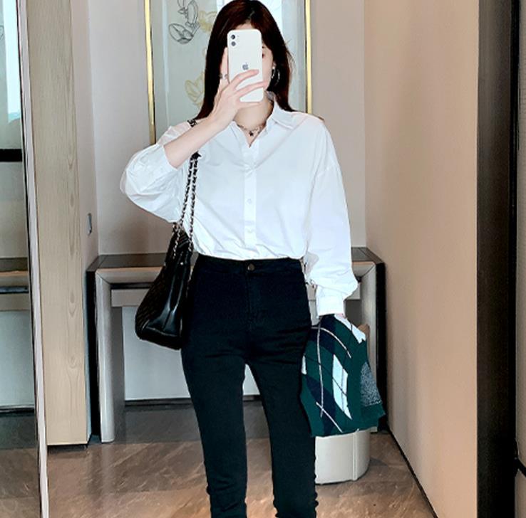 Women’s Classic White Button‑Down Shirt Long Sleeve Point Loose‑Fit Blouse